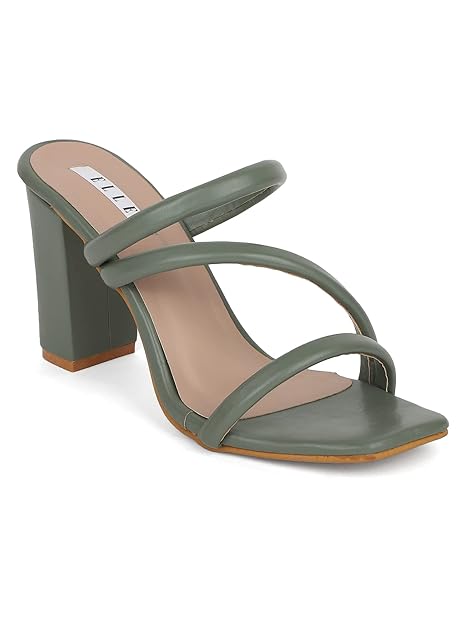 ELLE Women's Solid Block Heels Slip-On Sandals