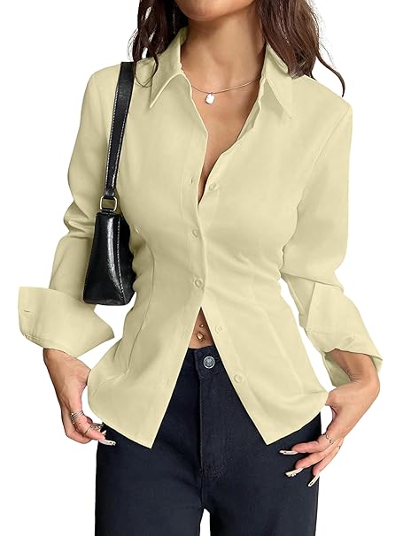 Aahwan Women Polyester Modern Fit Solid Front Button Long Sleeve Casual Shirt