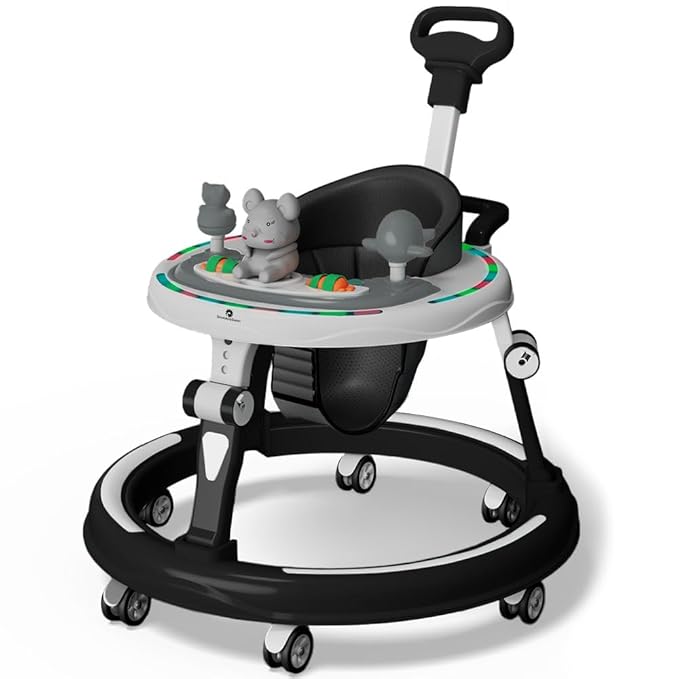 StarAndDaisy Walker for Kids for 6 to 18 Months, Intergrated RGB Lights Baby Walker Boys & Girls with 7 Level Height Adjustment, Walker Baby with Switchable Food & Musical Toy Tray (Black)