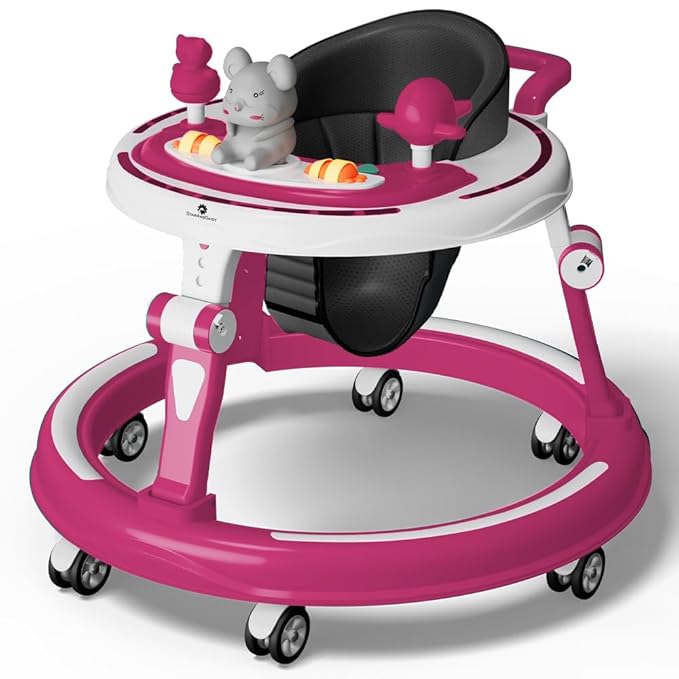 StarAndDaisy 360 Baby Walker 6-24 Months / 7 Level Height Adjustment Walker for Kids Boy and Girl with Switchable Food & Musical Toy Tray/Premium Baby Activity Walker - Pink