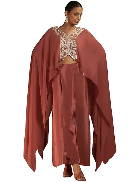 Pinkmint Pure Crepe Ethnic Co Ord Set l Hight Neck Regular Fit Tunic with Straight Pants l Lightweight Co ord Set for Casual & Outdoor Wear
