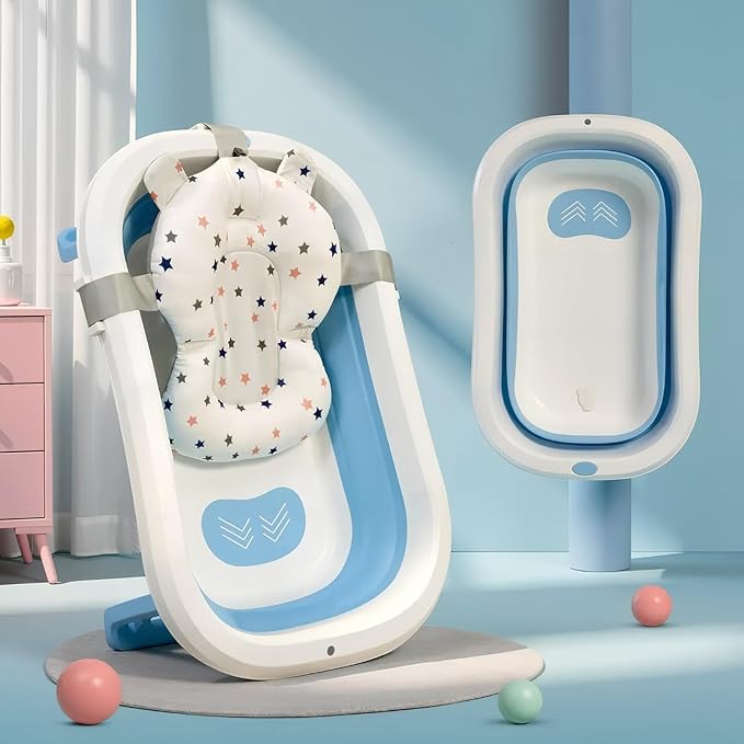 StarAndDaisy Bath Tub for Baby 0-3 Years/Foldable Bath tub for Kids with Cushion, Space Saving Design, Newborn Baby Folding Bathing Tub Girls & Boys, Easy to Store -Blue