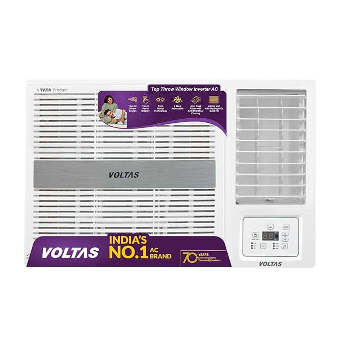 Voltas 1.5 ton 3 Star Inverter Window AC (Copper, 2-in-1 Cooling Modes, Anti-Dust Filter, 2-Way Swing, Memory Restart, Sleep Mode (183INV PEARL, White)