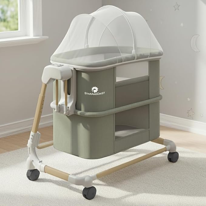 StarAndDaisy Baby/Automatic Cradle for Newborn 0-2 Years boy & Girl with 5-Speed Swing & Musical Timer, Adjustable Height Baby Crib/Jhula with Mosquito Net & Safety Lock (Green)