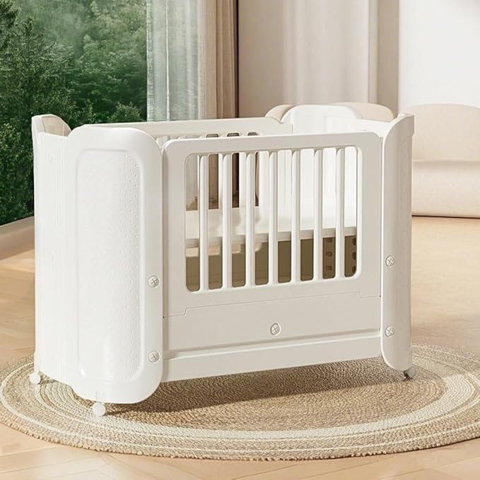StarAndDaisy Baby Cot with Wheels / 100KG Heavy Duty PP Baby Crib/Waterproof & Termite Resistant/BPA-Free Newborn Baby Bed/Portable Infant Sleeping Cot -White | Multifunctional