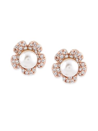 Zaveri Pearls Flower Shape Sparkling Cubic Zirconia & Pearl Stud Earring For Women-ZPFK9464