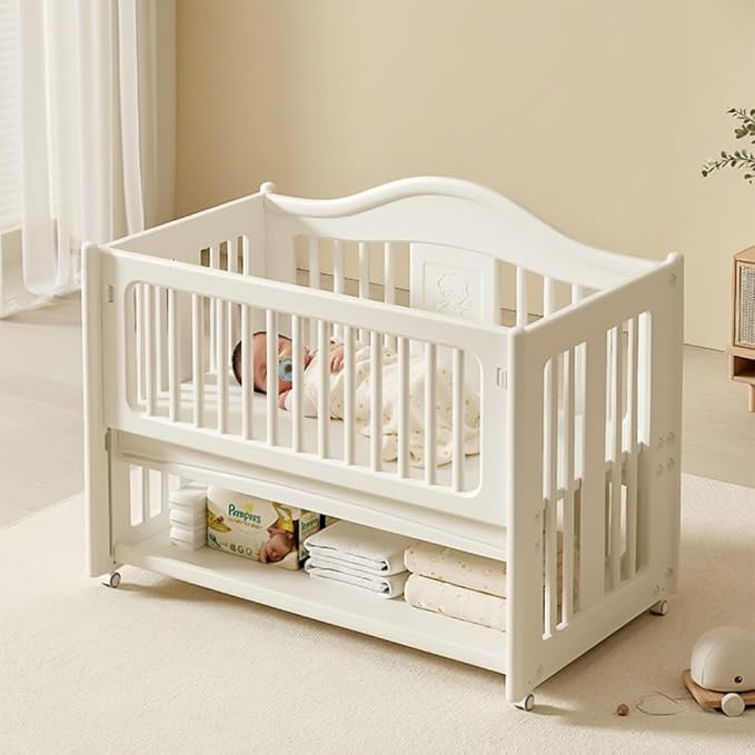 StarAndDaisy Baby Cot with Wheels / 150KG Heavy Duty PP Baby Crib/Waterproof & Termite Resistant/BPA-Free Newborn Baby Bed/Portable Infant Sleeping Cot -White | Multifunctional