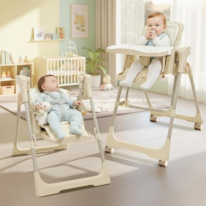 StarAndDaisy Multifunctional Baby Swing cradle for Boy & girl with Automatic Swing High chair, Foldable feeding chair , removable dining tray , Adjustable Backrest & Footrest for infants & toddler-Beige