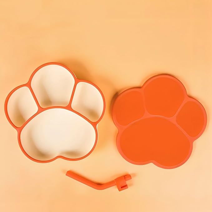 StarAndDaisy Baby Silicone Suction Plates with Lid – Spill-Proof Toddler Meal Plate, BPA-Free Baby Feeding Dish, Mess-Free Plate for Weaning & Mealtime -Orange