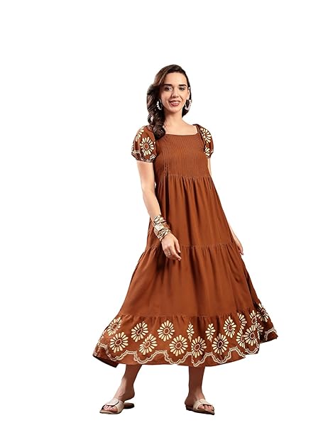 Stylum Women's Printed Rayon Tiered Dress