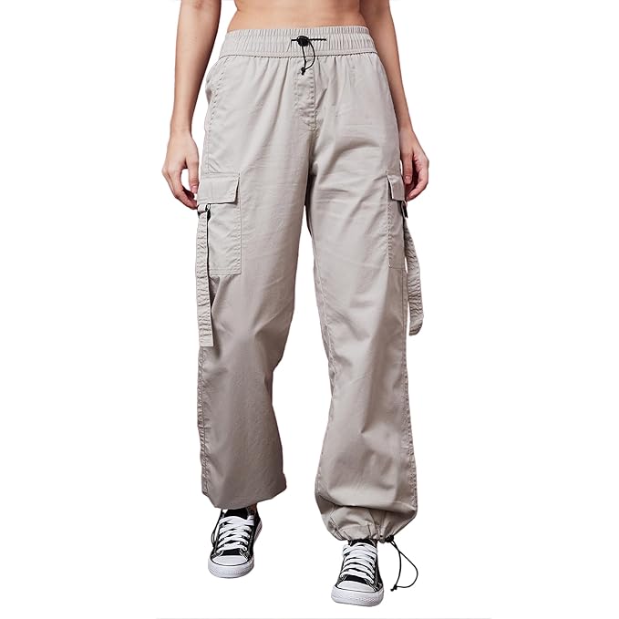 Globus Women Steel Grey Solid Mid-Rise Regular Fit Casual Cargo-3640480001