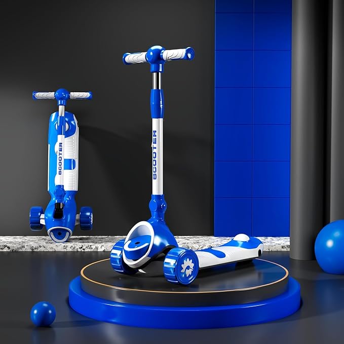 StarAndDaisy kick Scooter for Kids Kick Scooter for 3+ Year, Skating Scooter with Music LED Wheels, Adjustable Handle Height, Foldable 3 Wheel Skate Scooter for Boys Girls 3–12 Years -Blue