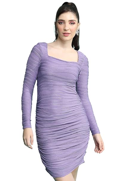 Tokyo Talkies Women's Long Sleeves Square Neck Solid Dresses | Stylish Dresses | Casual Dresses