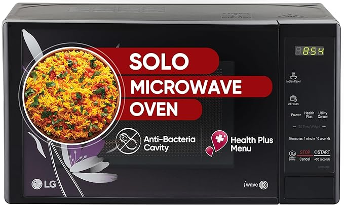 LG 20 L Solo Microwave Oven (MS2043BP, Black, Health plus Menu, I-Wave Technology, Indian Cuisine, Even Reheat & Defrost, Auto Cook Menu, Anti-Bacterial Cavity & Steam Clean) Visit the LG Store