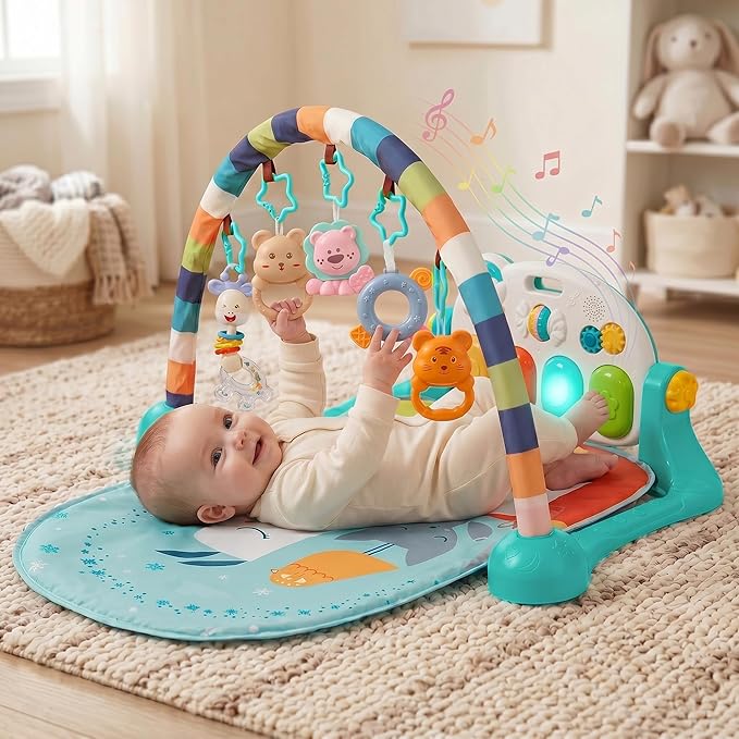 StarAndDaisy Baby Play Gym mat, Kick & Play Gym mat with Adjustable Piano for Baby, Infants & Toddler Gym/Play mat with Hanging rattles Toys Music & Light - Blue