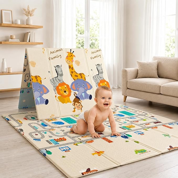 StarAndDaisy Baby Mats for Floor/Play Mat for Babies, Infants & Toddlers with Double Sided Water Proof/Baby Play Mat for Kids Playing 20MM Reversible & Foldable Design -Jungle