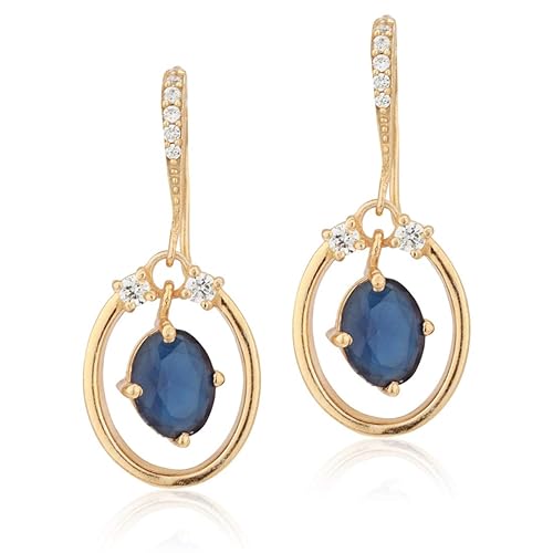 Carlton London Navy Blue Gold-Plated Stone Studded Oval Drop Earrings
