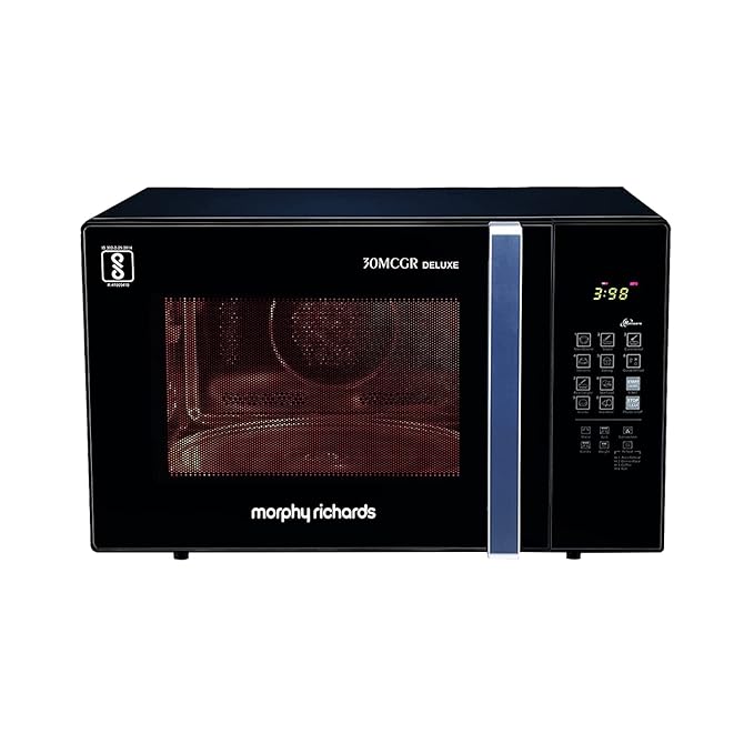Morphy Richards 30 MCGR Deluxe 30L Convection Microwave Oven with Motorised Rotisserie, 200 Autocook Menus and Child Lock Feature, Black