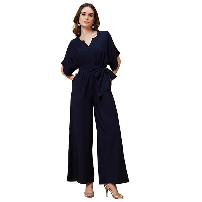 Globus Women Navy Solid Boiler Jumpsuit-3638099005