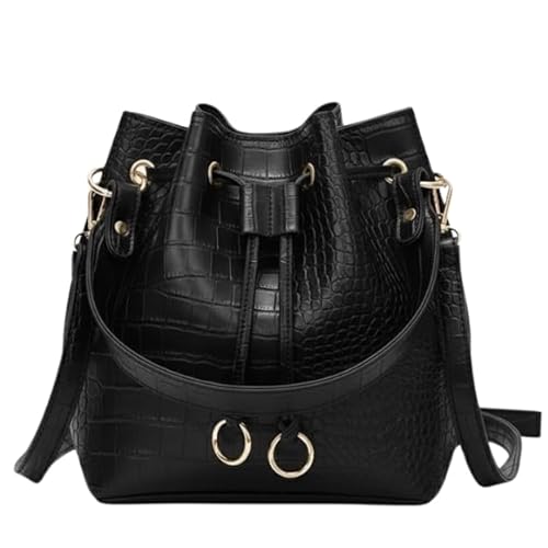GRECIILOOKS Bucket Bag for Women Lightweight & Versatile Croc Embossed Design – Drawstring Crossbody Bucket Bag for Women Detachable Strap Stylish Woman Handbags