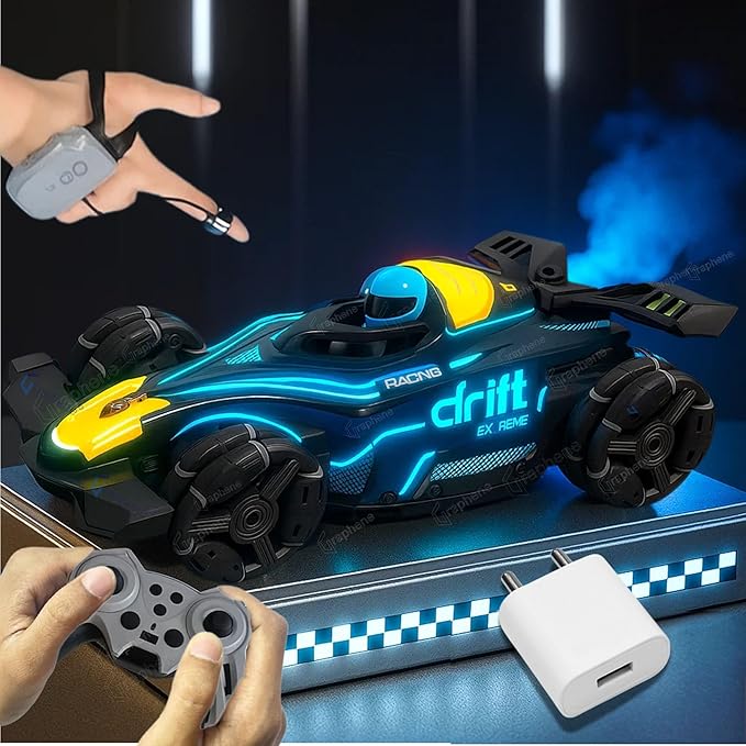 GRAPHENE RC 4x4 Formula F1 Drift Smoke Car Toy 1:14 Scale 2.4Ghz Hand Sensor Gesture Control Sports Racing Car 360° Rotation 3 Lights Music Spin Stunt Remote Control Cars for 4+ 5+ 6+ Boys Girl Adults