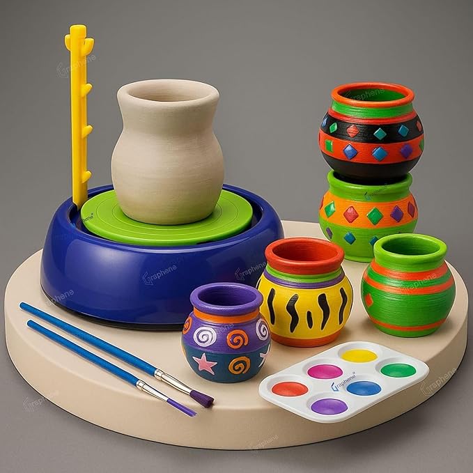 GRAPHENE Kids Pottery Wheel Kit Battery Operated Pottery Making Machine Painting Kit Clay Moulding Playset for Beginners Modeling Sculpting Clay Tools Arts & Crafts Pot Maker for Kids Boys Girls 8-12