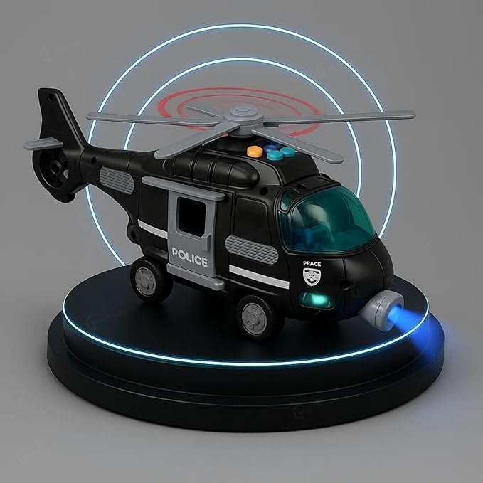 GRAPHENE Friction Powered Emergency Police Rescue Airplane Helicopter Toy for Kids Boys Toddlers 2+ Years Aeroplanes with Lights & Sound Openable Doors Pull Back Rotating Blades Ideal for 2-6