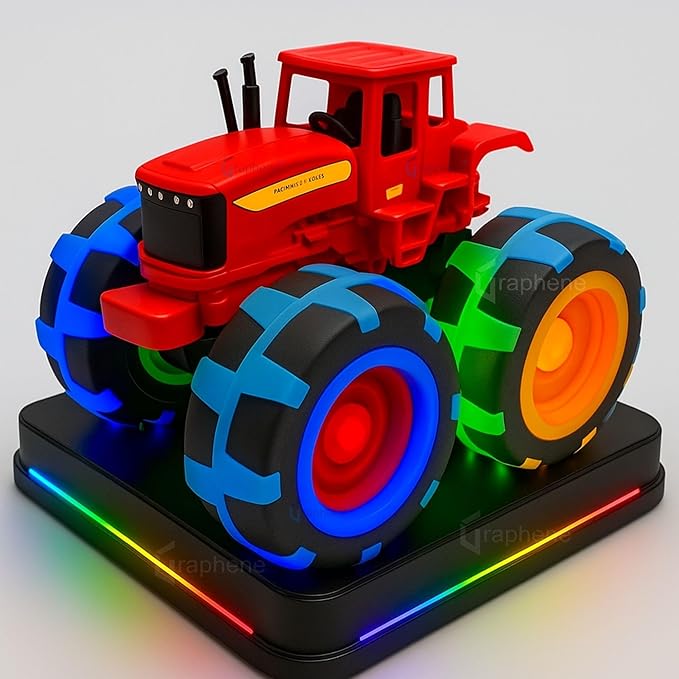 GRAPHENE Tractor Toy Friction Powered Vehicle with Flashing LED Wheels Light Truck Toys Indoor & Outdoor Play Birthday Gift for Toddlers Boys Girls Ages 2+ (Red)