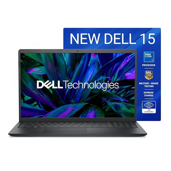 Dell 15 (Previously Inspiron) Laptop, 14th Gen Intel Core i3/Core 3 100U Processor, 8GB DDR4, 512 SSD, 15.6" FHD 120Hz IPS 250 nit Display, Win 11 + Office H&S 2024, Carbon Black, Thin & Light 1.63Kg