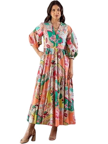 GRECIILOOKS Women Dress | Elegant V Neck Casual Western Dresses | Women's Printed Maxi Dress | Floral Printed Dress for Womens | Trendy Vacation, Party & Beach Outfit