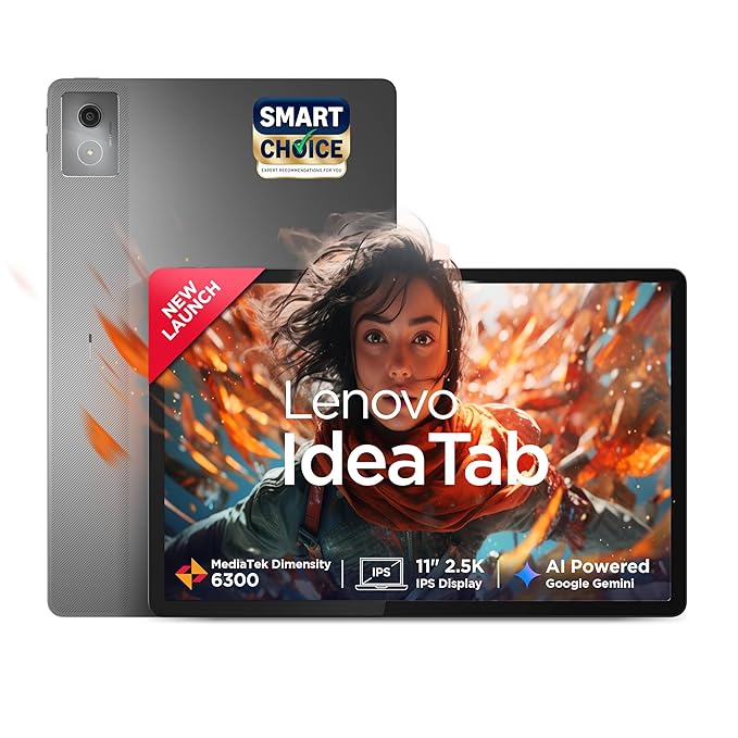 Lenovo Idea Tab Smartchoice |11-inch 2.5K Clear Display, 90Hz Refresh Rate, 8GB RAM, 256GB ROM| MediaTek Dimensity 6300| 7040mAh Battery|4 Speakers| USB-C |Wi-Fi |AI-Enabled, Dolby Atmos, Luna Grey