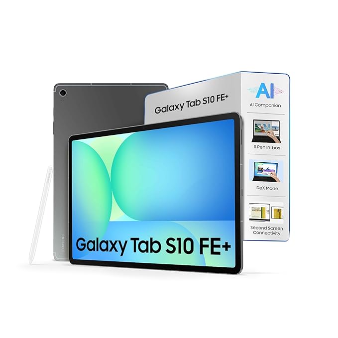 Samsung Galaxy Tab S10 FE+, S Pen in-Box, 27.7 cm (13.1 inch) Display, AI Writing, Desktop Mode, Pre Loaded Pro Apps, 8 GB RAM, 128 GB Storage, Wi-Fi Tablet, Gray