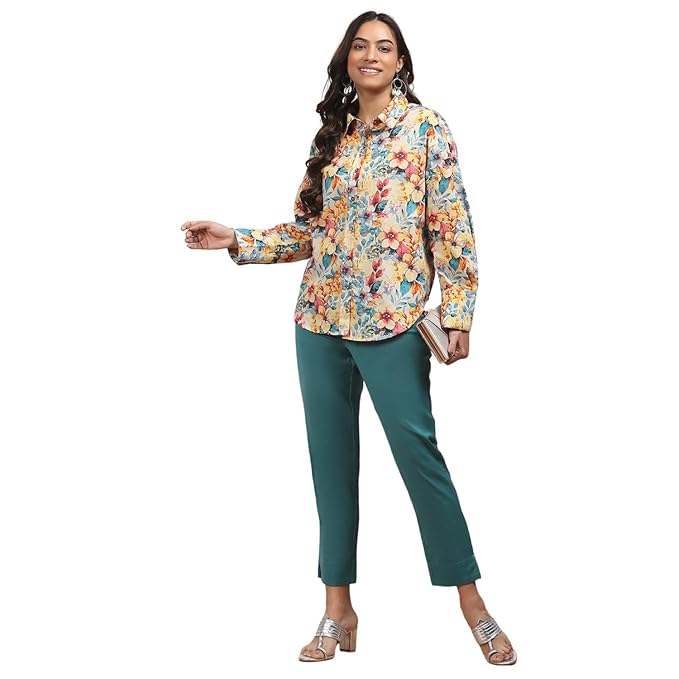 BIBA Women Mid Rise Cotton Solid Regular Pants