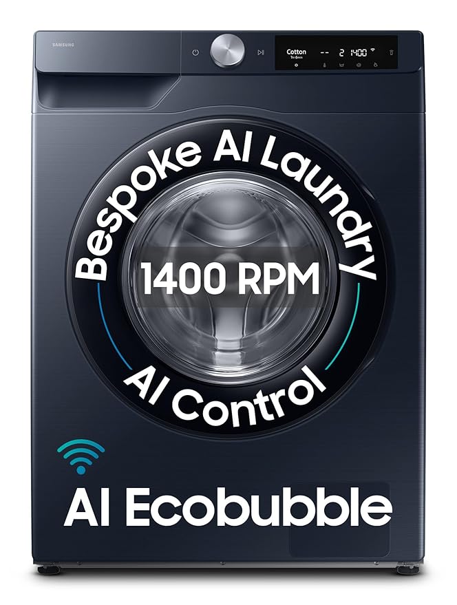 Samsung 12 kg, 5star, AI Control, AI Ecobubble, Super Speed, Wi-Fi, Hygiene Steam with Inbuilt Heater, Digital Inverter, Fully-Automatic Front Load Washing Machine (WW12DG6B24ASTL, Navy)