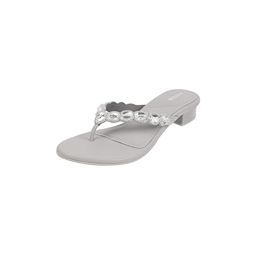 Mochi Women's Faux Leather Stone Embellished Low Heel Party Ethnic Chappal