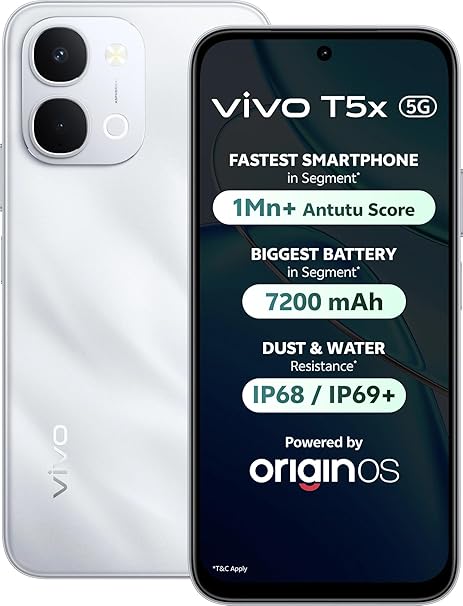 vivo T5X 5G (Star Silver, 6GB RAM, 128GB Storage) | 7200mAh Battery | 50MP Dual Camera | 32MP Selfie Camera | 6.76" HD+ Display | Dimensity 7400-Turbo Processor