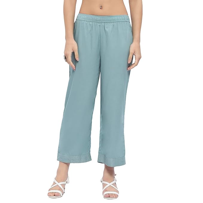 BIBA Women Viscose Rayon Straight Solid Palazzo