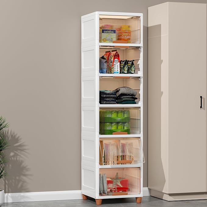 JD FRESH 6 Tier Foldable Plastic Rack for Storage/Kitchen Cupboard/Versatile and Sturdy Wardrobe for Clothes/Multipurpose Storage Organizer/Closet for Bedroom/Living Room/Laundry Room (Transparent)
