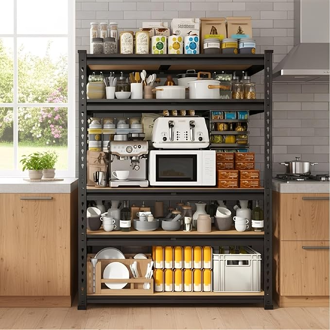 JD FRESH 5-Tier Extra Large Metal Shelf Rack/72x36x12 Inch Adjustable Boltless Shelving Unit/Heavy Duty Display Rack Organizer for Garage/Kitchen/Warehouse/Tool-Free Assembly and Rust-Resistant