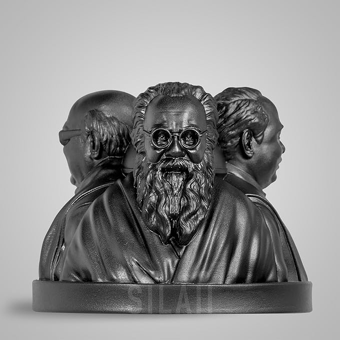SILAII The Dravidian Icons - Table Top Three Face Sculpture - 4 INCH, Black Colour