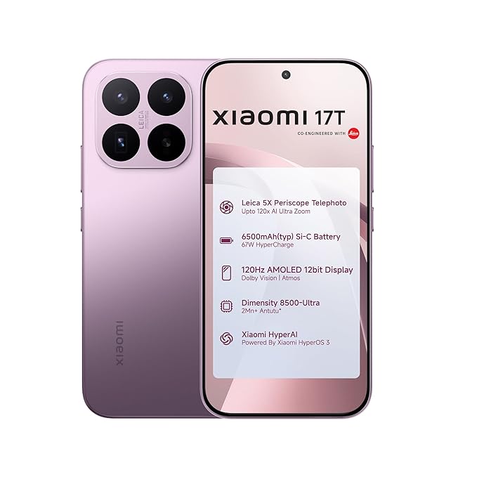 XIAOMI 17T (Violet,12GB+256GB)|Flagship Leica Cameras|Leica UltraPure Optics|Segment Best Leica 5X Optical Zoom|120X AI Zoom|16.74cm(6.59") 120Hz AMOLED Display|3500 nits|6500mAh Battery|HyperOS 3.0