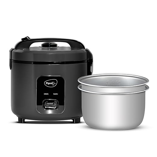 Pigeon Easy 3L Electric Rice Cooker with 2 Pots, Keep warm function, Steam basket, Spatula & Measuring cup (Grey)