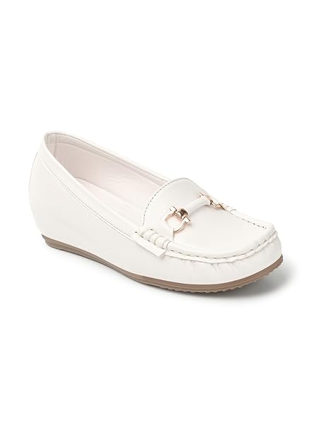 ELLE Women's Flats Slip-On Loafers with Metallic Buckle