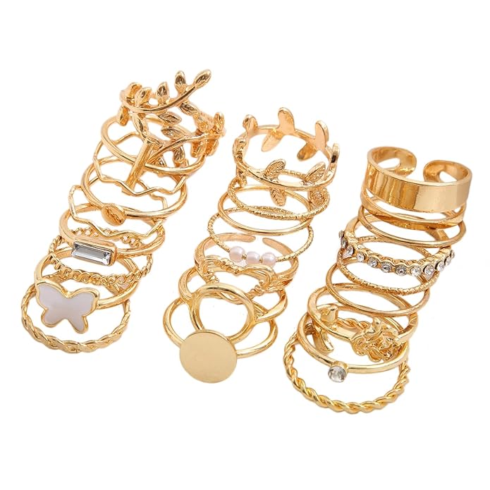 Shining Diva Fashion Set of 10 Latest Stylish Gold Plated Rings for Women and Girls (16669r)