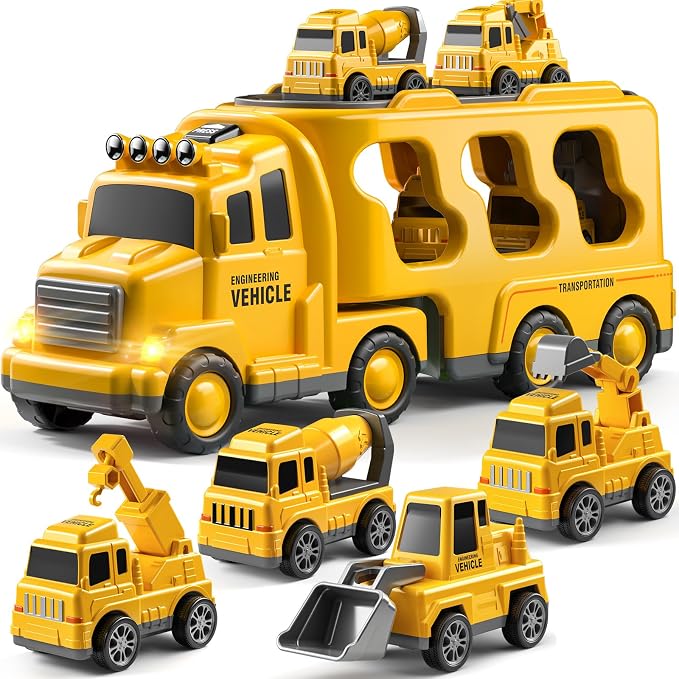 JUKUDAHU Truck Toys for 3-8 Years Old Boys, Construction Car Carrier Vehicle Toy Set, Kids Truck Set