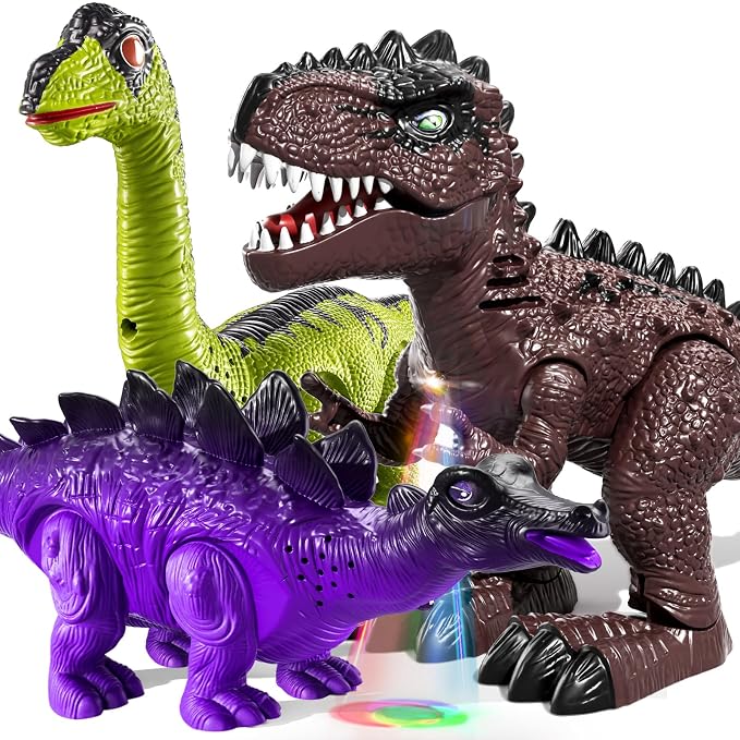 JUKUDAHU Dinosaur Toys for Kids 3, 4, 5, 6, 7, 8 Years Old - Electronic Walking Dinosaur Figures for Boys 4-7 5-7, Toddler Dinosaur Set for Kids 3-5 with Sound Light, Birthday Gifts