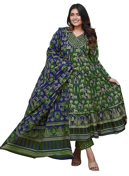 Leriya Fashion Kurta Sets for Woman | Printed Jaipuri Ajrakh Kurta Set With Dupatta for Women | Kurti Set for Woman | Anarkali Suit for Women | Traditional Anarkali Salwar Suit for Party Outfits Kurtis
