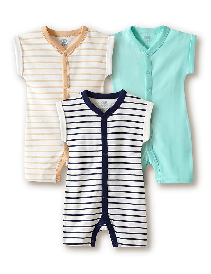 Amazon Brand - Symbol Unisex 100% Cotton Half Sleeve Baby Rompers (Available in Pack of 3 & 6)