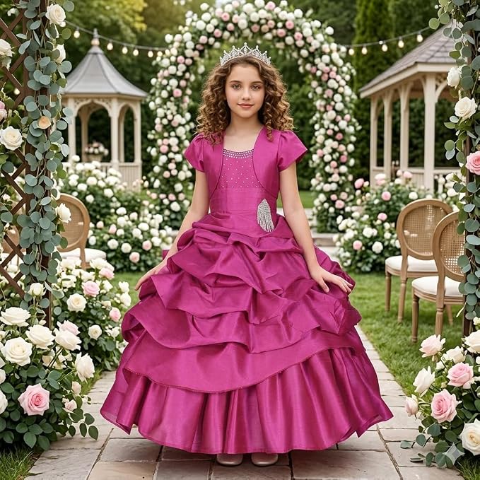 Baby Girl Princess Satin Dreamy Bubble Traditional Outfit Dress Wedding Festival Birthday Gown
