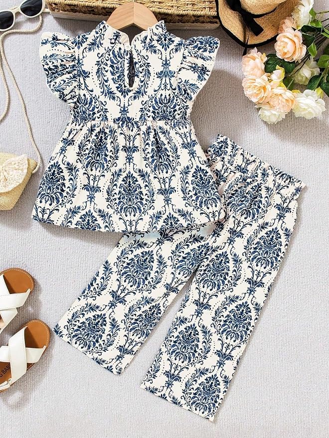 Amazon Brand - Anarva Cotton Fabric Casual Sleeveless Printed Pattern Kids Girls Top & Pant Set Multi Colour